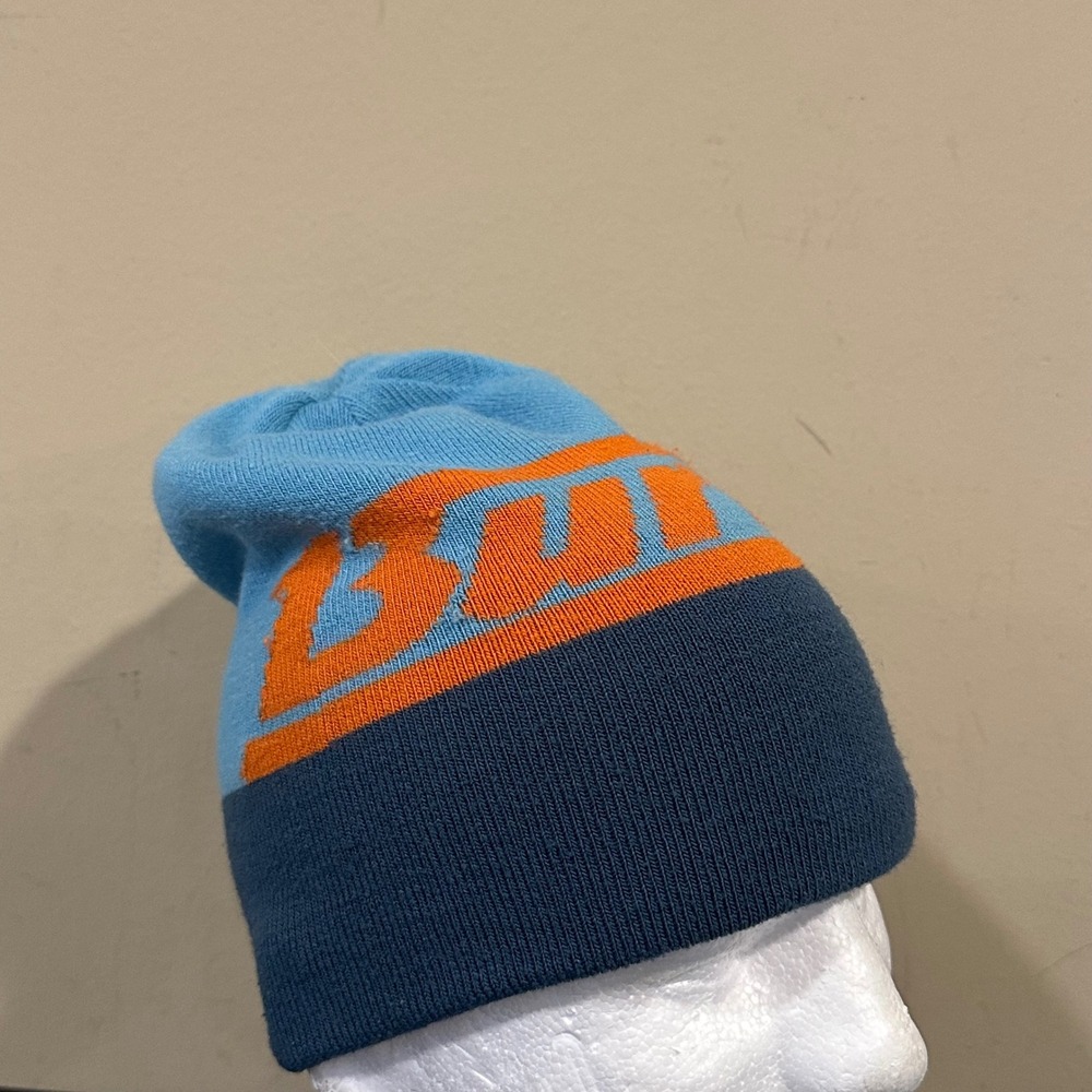 Burton Reversible Knit Beanie Mens Blue Orange Striped Logo Winter Hat